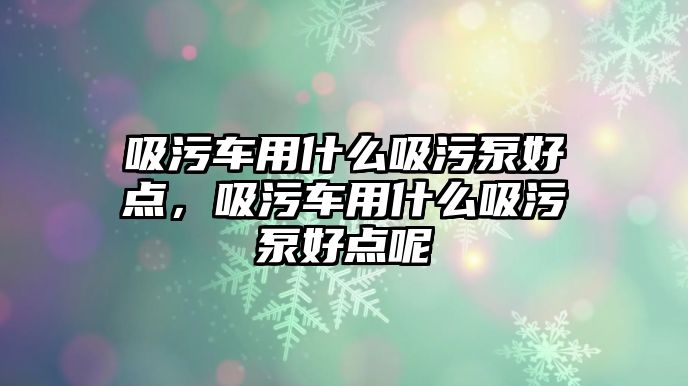 吸污車用什么吸污泵好點，吸污車用什么吸污泵好點呢