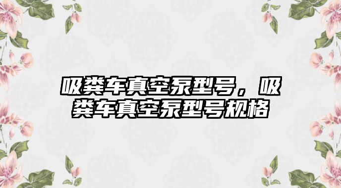 吸糞車真空泵型號，吸糞車真空泵型號規(guī)格