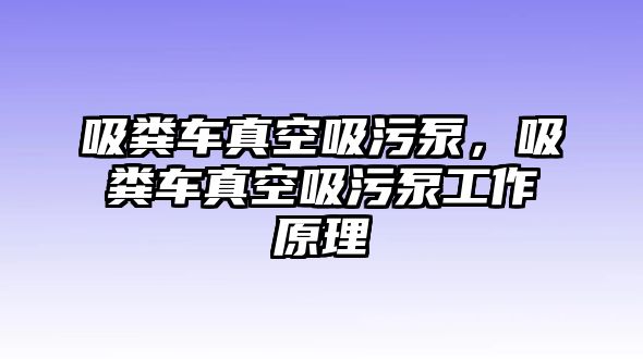 吸糞車真空吸污泵，吸糞車真空吸污泵工作原理