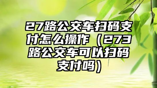 27路公交車掃碼支付怎么操作（273路公交車可以掃碼支付嗎）