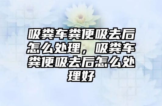 吸糞車糞便吸去后怎么處理，吸糞車糞便吸去后怎么處理好