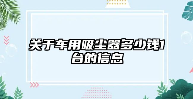 關(guān)于車用吸塵器多少錢1臺的信息