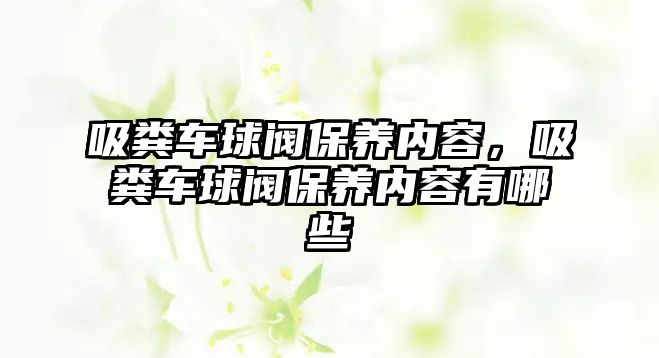 吸糞車球閥保養(yǎng)內(nèi)容，吸糞車球閥保養(yǎng)內(nèi)容有哪些