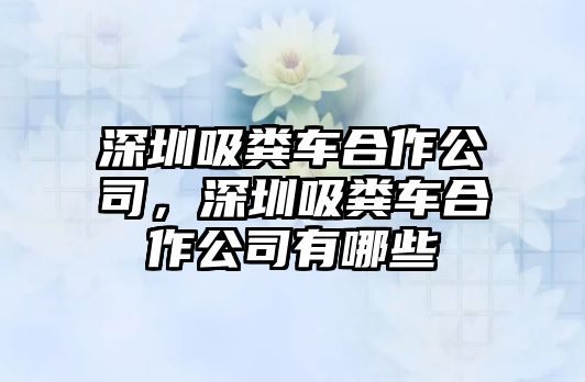 深圳吸糞車合作公司，深圳吸糞車合作公司有哪些