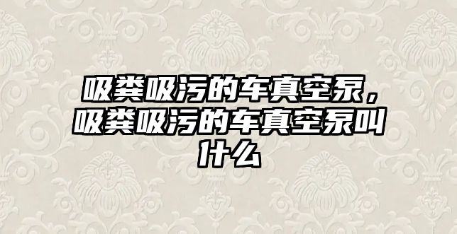 吸糞吸污的車真空泵，吸糞吸污的車真空泵叫什么