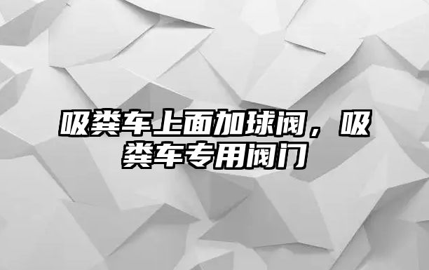 吸糞車上面加球閥，吸糞車專用閥門