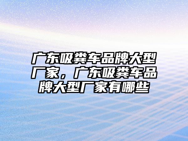 廣東吸糞車品牌大型廠家，廣東吸糞車品牌大型廠家有哪些