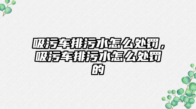 吸污車排污水怎么處罰，吸污車排污水怎么處罰的