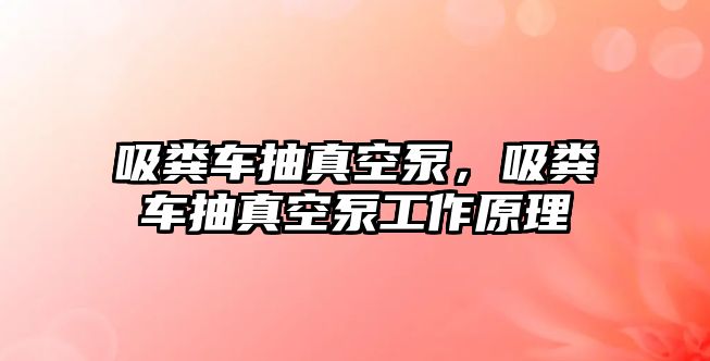 吸糞車抽真空泵，吸糞車抽真空泵工作原理