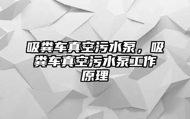 吸糞車真空污水泵，吸糞車真空污水泵工作原理