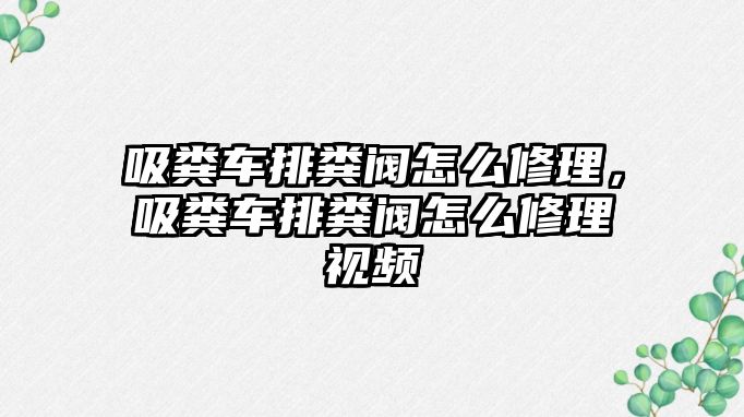 吸糞車排糞閥怎么修理，吸糞車排糞閥怎么修理視頻