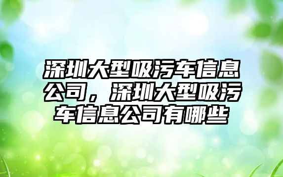 深圳大型吸污車信息公司，深圳大型吸污車信息公司有哪些