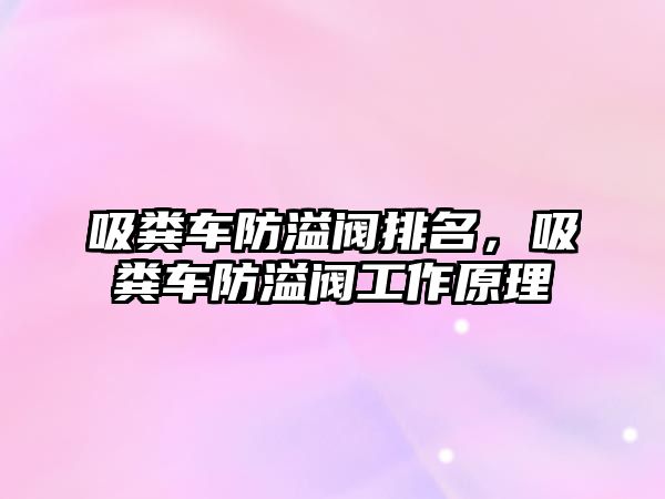 吸糞車防溢閥排名，吸糞車防溢閥工作原理